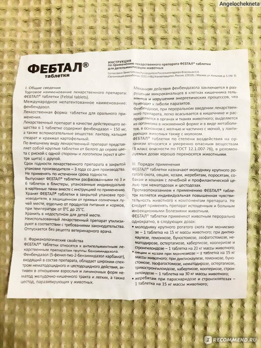 Фебтал – инструкция по применению для кошек, собак, свиней, крупного и мелкого крс, птиц
